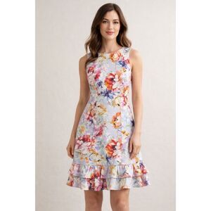 Donna Ricco NY Floral Sleeveless Ruffle Hem Fit & Flare Dress Size 2